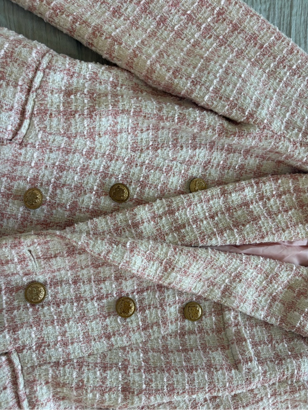 Ladies Pink Tweed Double-Breasted Jacket